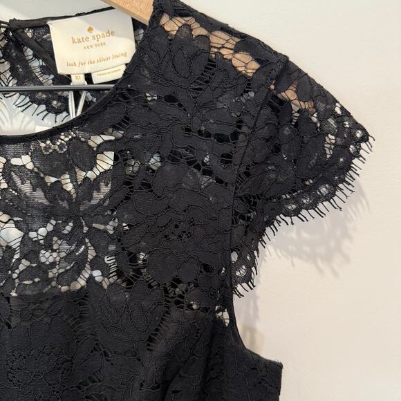 Kate Spade Black Lace Open-Back Fit & Flare Dress Size 10 Black NWT - Picture 6 of 14